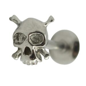 Surgical Steel Internally Threaded Labret with Skull and Crossbones Design