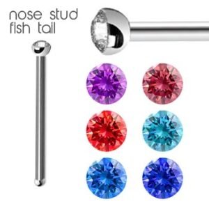 18GA -20GA Fishtail Nose Stud With Gem