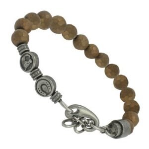 Stainless Steel Brown Beaded Bracelet with Horse and Horseshoe Charms