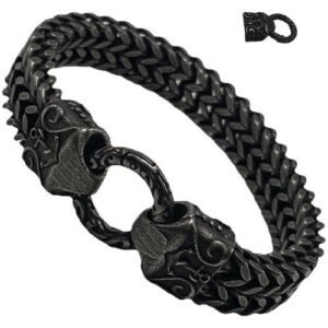 Stainless Steel BLK Franco Link Bracelet with Anchor Inlay Clasp