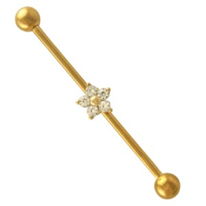 Gold PVD Surgical Steel Industrial Barbell w/ Flower in the Center