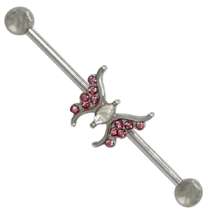 Surgical Steel Industrial Barbell w/ Butterfly in the Center