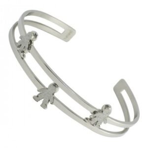 Stainless Steel Bangle w/ Three Boy Shaped Sandblast Figures