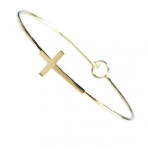 Stainless Steel Gold Toned Bangle with Cross Accent