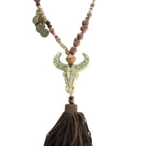 Brown Stone Bead Bull head Necklace