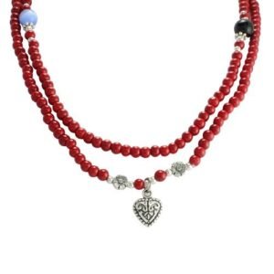 Red Bead with Stainless Steel Heart Pendant