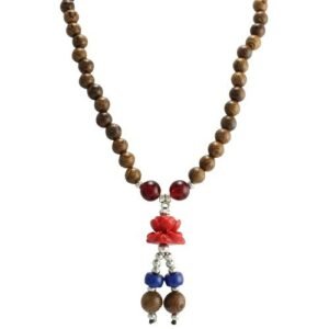 Brown Wood Bead Necklace with Rose