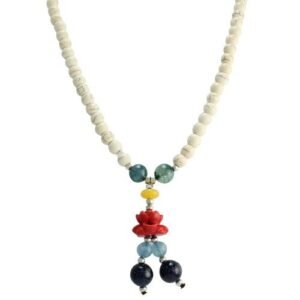 Egg Shell Wood Bead Necklace with Rose