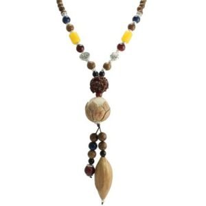 Brown Wood Bead Necklace with Wood Pendants