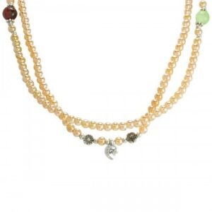 Beige Beaded Necklace with Moon & Flower Charms