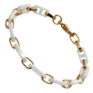 Alternating Rose Gold and White Ceramic Bracelet with Oblong Shaped Links