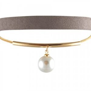 Grey Fashion Choker Necklace With Pearl Accent