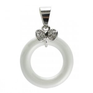 Stainless Steel and Ceramic Round Pendant with CZ Bow