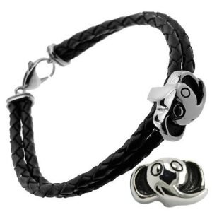 Braided Leather Bracelet with Elephant Charm in Stainless Steel