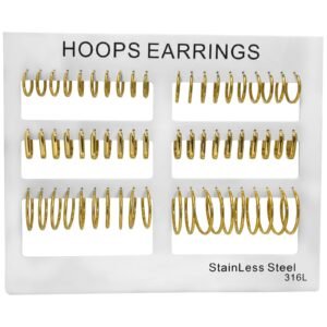 Stainless Steel Gold pvd Hoop Earrings Display 30 pairs