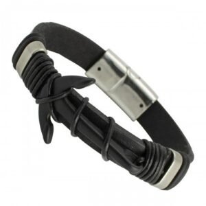 Fashionable Black bracelet with Black Anchor and Magnetic Clasp