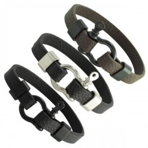 Base Metal Leather Bracelet with Screw Pin Clasp