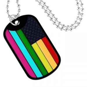Multicolored Rainbow Flag Dog Tag Pendant with Fashion Beaded Necklace