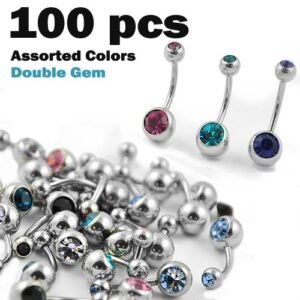 100pcs PCK - 14GA Surgical Steel 316L Curved Barbell with Double Stone