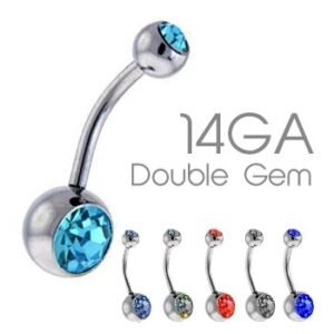 24pcs PCK - 14GA Surgical Steel Double Jeweled Curved Barbell