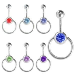 Surgical Steel CZ Stone with Loop Belly Ring