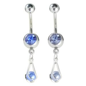 Surgical Steel CZ Belly Ring with Modern Design Dangle Pearl