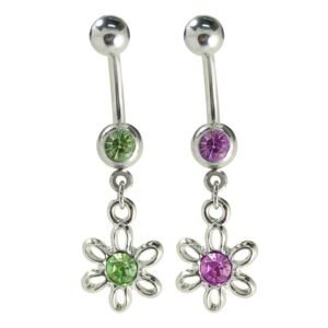 Surgical Steel Flower with CZ Belly Ring
