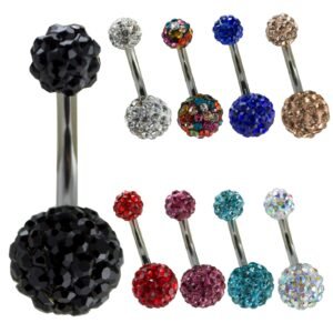 Surgical Steel Pave Set Double Jeweled Belly Ring