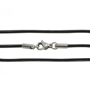 Black Leather Cord Necklace with Clasp