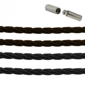 Double Braided Leather Necklace with Bayonet Lock
