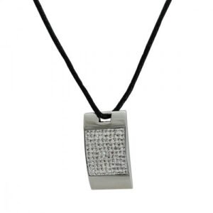 Cotton Rope Necklace with Stainless Steel Foiled CZ Pendant
