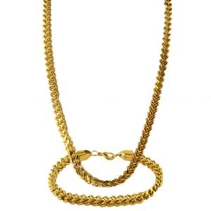 Stainless Steel Gold PVD Franco Necklace + Bracelet Set