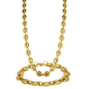 Stainless Steel Gold Coffee Bean Necklace  - Bracelet Set 10mm
