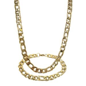 Stainless Steel Gold Figaro Link Necklace and Bracelet  SET 10mm