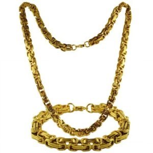 Gold PVD Coated Byzantine Box Chain & Bracelet Set