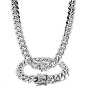 Stainless Steel Miami Cuban Link Necklace and Bracelet Set