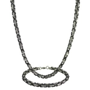 Stainless Steel and Black PVD Byzantine Box Chain Set