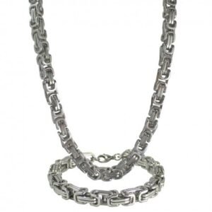 Stainless Steel Byzantine Chain and Bracelet Set