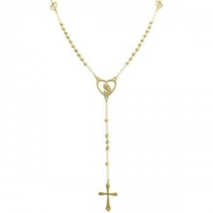 Stainless Steel Gold PVD Mary Heart Rosary
