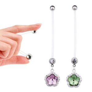 Flexible Jeweled PTFE Pregnancy Flower Dangling Belly Ring