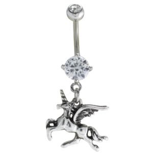 Surgical Steel CZ Flying Unicorn Belly Ring