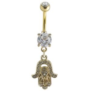 Stainless Steel Dangle CZ Hamsa Belly Ring