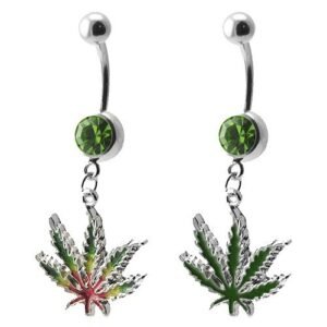 Surgical Steel Navel Ring With Colored Hemp Leaf