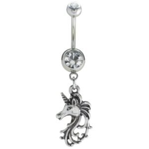 Stainless Steel CZ Unicorn Head Dangle Belly Ring