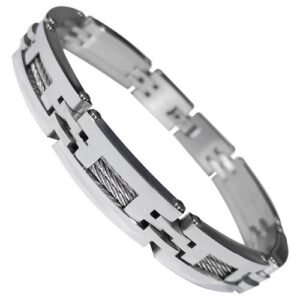 Stainless Steel Bracelet With Cable Accents