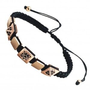 Adjustable Macrame Bracelet w/  Rose Gold Stainless Steel Pyramids