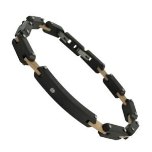 Black and Rose Gold Stainless Steel Bracelet with CZ Accented Plate
