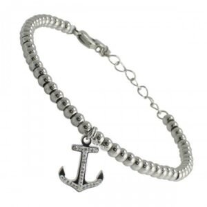 Stainless Steel Beaded CZ Anchor Bracelet