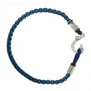 Stainless Steel Blue Rolo Chain Bracelet with Hook Closure
