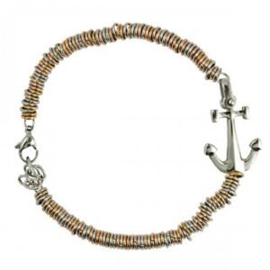 Stainless Steel and Rose Gold Color Round Link Bracelet with Anchor Charm